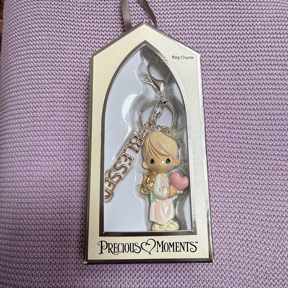 Precious Moments LARocks Blessed Bag Charm Keychain Angel Holds Pink Heart New